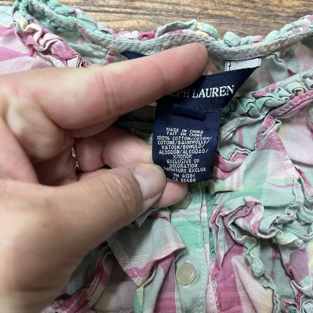 Ralph Lauren Ruffle Dress Baby‎ Girl 12m Plaid Preppy Logo Cotton Summer Coastal